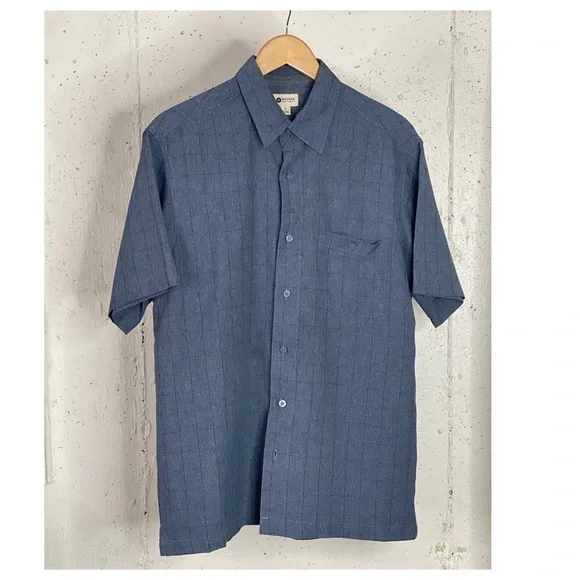 Mens Blue short Sleeve Button Down Shirt - Picture 7 of 7
